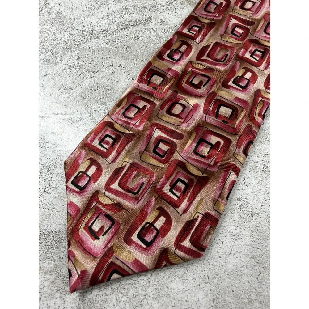 J. Garcia Tie Mens One Size Pink 100% Silk Pointed Geometric Woven Jacquard